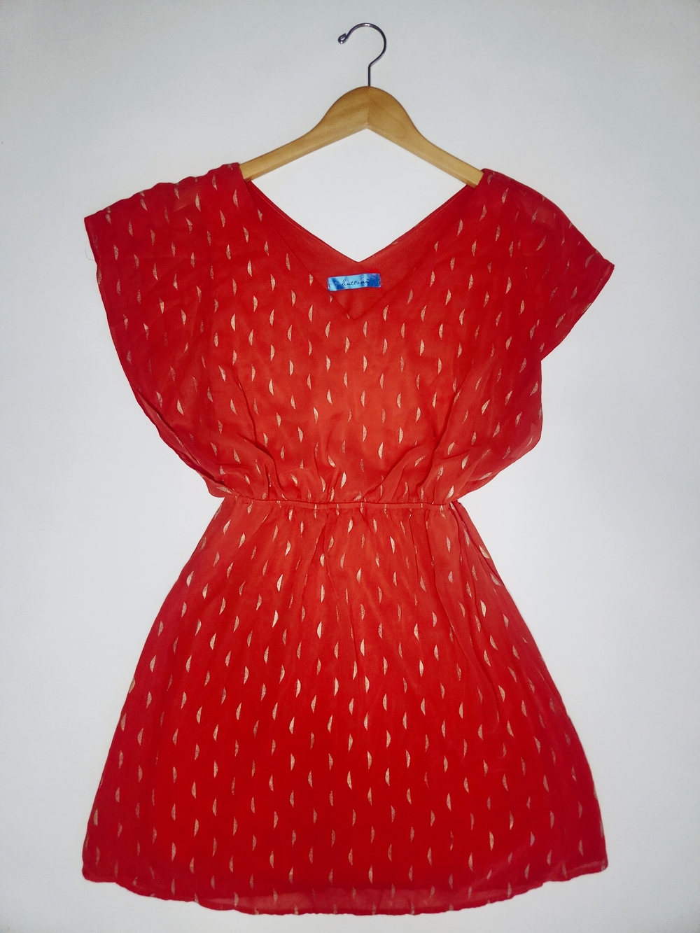 Buttons Orange & Gold Mini Dress Size Small